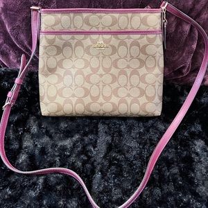 Coach Crossbody in coated Signature Canvas with Mauve Pink accents
